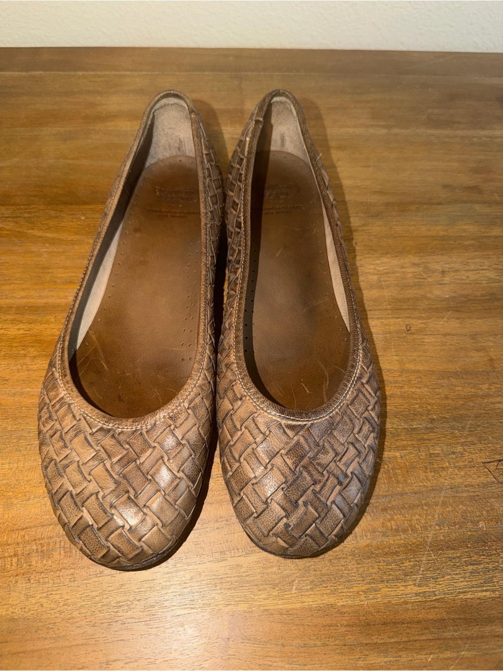 Woven Leather Espadrille Flats in Brown